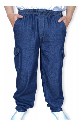 Calça Jeans Cos Elastico Masculina Plus Size  Cargo Grande