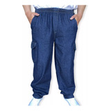 Calça Jeans Cos Elastico Masculina Plus Size  Cargo Grande