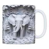 Caneca Porcelana Arte Em 3d Elefante Cinza 