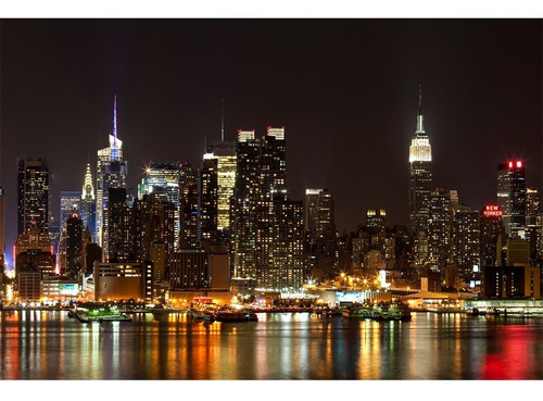 Quadro Paisagem Nova York Manhattan Cidade Vista Noturna