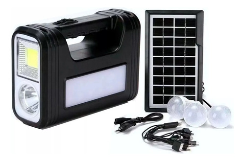 Kit Placa Solar Rádio Fm Usb Bateria 3 Lampadas Led Controle