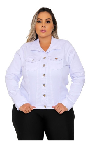 Jaqueta Jeans Feminina Plus Size Destroyed Moda Grande