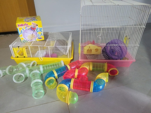 Gaiola Hamster Completa Grande + Gaiola Pequena + Tubos E ++