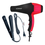 Kit Secador E Chapinha Profissional Potente Chapa Prancha Cor Vermelho Com Preto 110v