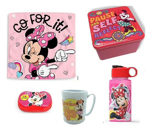 Minnie Set De Jardin Taza Jabonera Toalla Cantimplora Taper