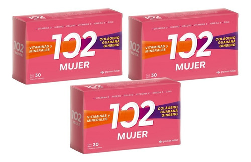 Combo X3 Suplemento 102 Plus Mujer Vitaminas Minerales X 30