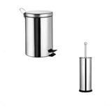 Lixeira 3 Litros Escova Sanitária Inox Kit De Banheiro Lixo 