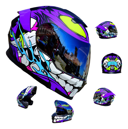 Casco Moto Negro Morado Mate Dot Abatible Hro Certificado Ns