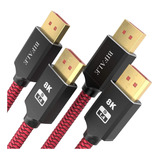 2 Cables De Video Displayport 1.4 | Rojo Trenzado / 3m