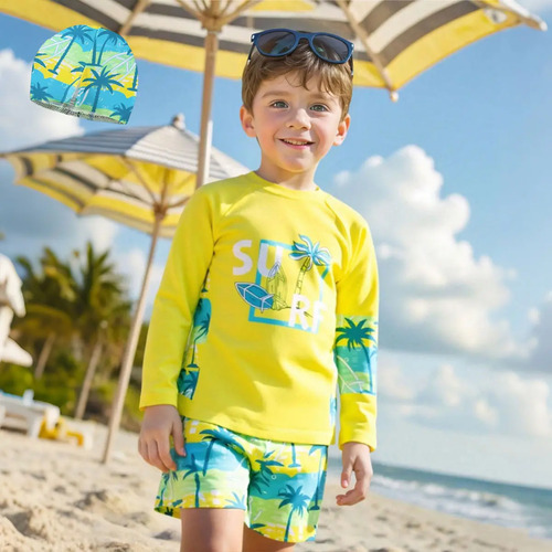 Traje De Baño Niño De 2 Piezas Manga Larga Con Gorra Upf50+ | MercadoLibre
