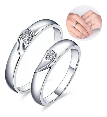 2 Anillos De Pareja De Plata 925 Corazón Compromiso Boda