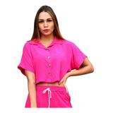 Cropped Top Camisa Botões Curto Feminino Moda Promoção