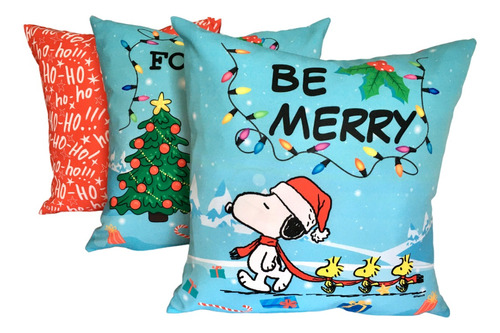 3 Forros De Cojines, Navidad Snoopy Comic Hohoho 45x45 Cm