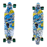 Longboard Skate Completo Montado 92 X 23cm Azul Amarelo