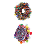 2x Cinta Colorida Pompón Cuentas Fringe Borlas Jacquard