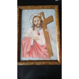 Cuadro Antiguo Corazón De Jesús Pintado A Mano  (no Envío)