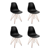 Kit 4 Cadeiras Eames Design Eiffel Jantar Preta Ferro Cobre