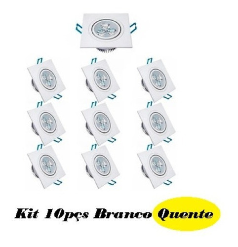 Kit 10pçs Spot 3w Quadrado Direcional Sanca Cor Branco Quente
