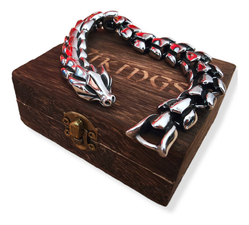 Pulsera Brazalete Vikings Dragón Con Caja De Madera. Nórdico