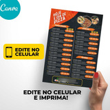 Menu Cardápio Para Pizzaria Edite E Imprima Fácil - Mod: 014