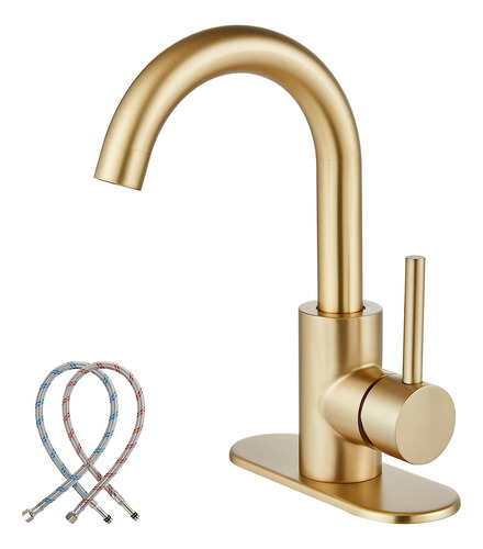 Midanya - Grifo Monomando Para Lavabo De Baño, Oro Cepillado