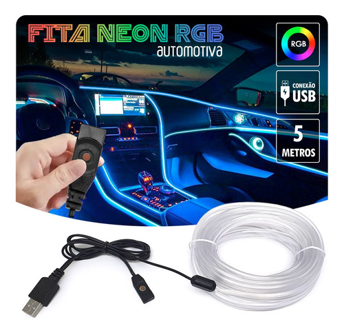 Fita Led Painel Fiat 500 2021 Luz Interna 5m Rgb Tomada Usb