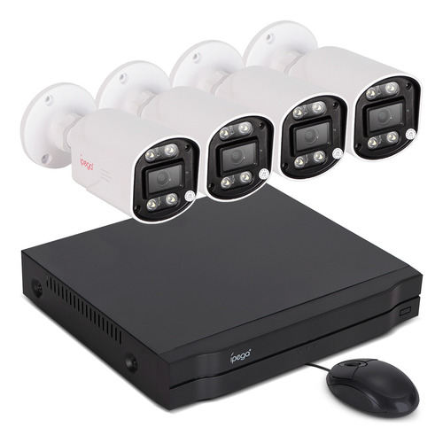 Kit 4 Cameras De Segurança Nvr 4 Canais Ip Poe 4mp Hd Ip66