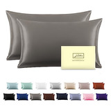 Funda De Almohada De Seda Tamaño King Color Gris 2pzs