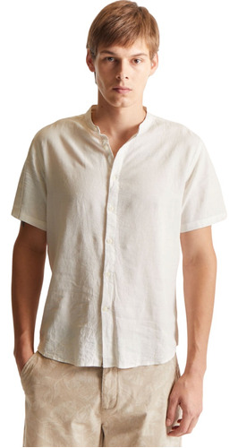 Camisa Lino Equus Cuello Mao Manga Corta Cortas Hombre 