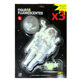 Pack 3 Figuras Fluorescente Astronauta Autoadhesiva 3d Pared