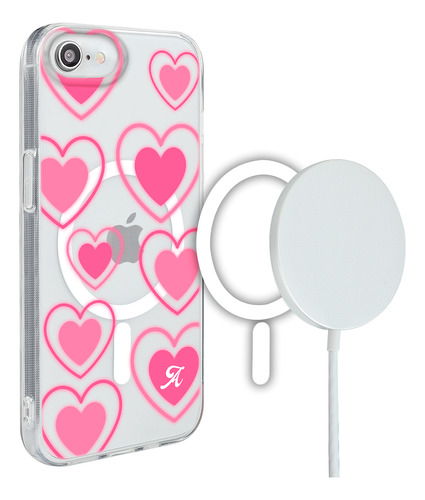 Funda iPhone Magsafe Para Mujer Corazones Letra Inicial