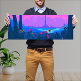 Cuadro Grande 30x80 Cm Pixel Art Flores Cielo Rosa
