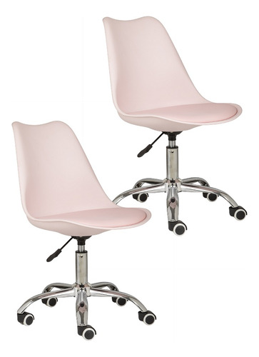 Set 2 Pieza Silla Estilo Eames De Oficina Color Rosa