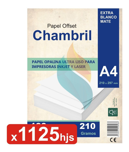 Papel Opalina A4 210 Gr Chambril Para Inkjet Y Laser 1125hjs