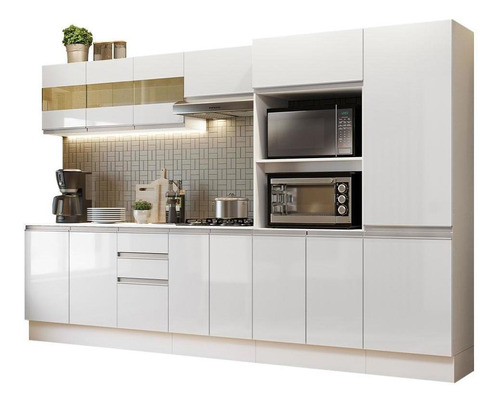 Armário De Cozinha Completa 100% Mdf 300cm Madesa Smart Bb02 Cor Branco