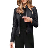 Chaqueta Casual Cuero Sintetico De Moda De Cuero Para Mujer Con Cremallera