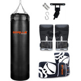 Kit Boxe Saco Pancada 120 Cm Cheio + Luvas Adultas + Suporte Cor Preto