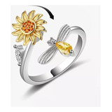 Anillo Giratorio Antiestrés Con Abejas Diamantadas Y Girasol