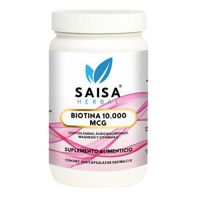 Biotina 10,000 mcg + Colágeno + Ácido Hialurónico + Magnesio | 500 Cápsulas | Cabello, Piel y Uñas | Saisa Herbal Premium | Meses sin interés