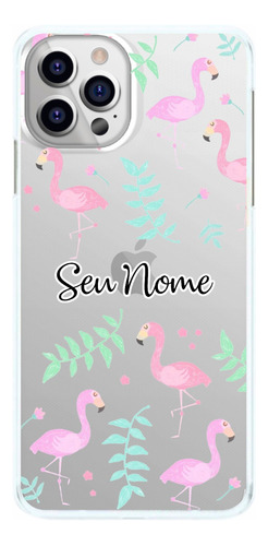 Capa De Celular Flamingos Rosas E Verde Com Nome Capinha