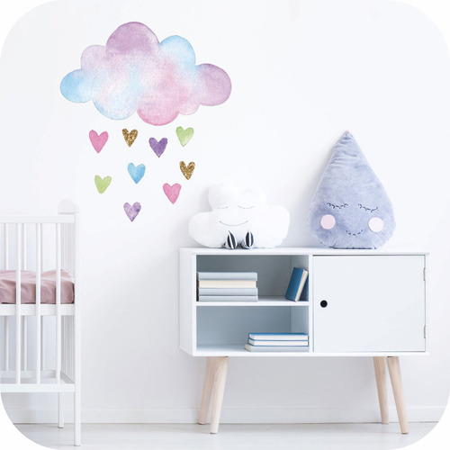 Vinilos Decorativos Infantiles Nube Y Corazones En Acuarela