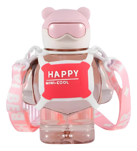  Weeze Garrafa Água Urso Transparente Canudo Infantil Squeeze 800ml Cor Rosa