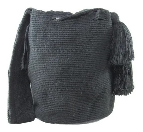 Mochila Wayuu Unicolor Lisa Negra Original