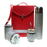 Set Matero Kit Equipo Completo Rojo Y Glitter Plateado