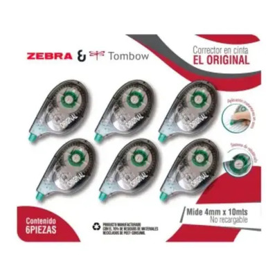 Zebra Corrector En Cinta Tombow, Caja Con 6 Piezas
