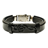 Pulseira Allblack Clave De Sol Preta Nota Musical De Couro