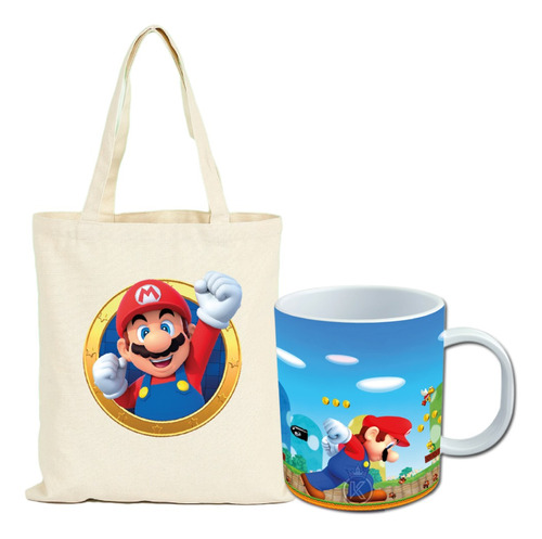 Tote Bag Bolsa Mario Bros + Tazon - Nintendo - Estampaking