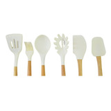 Set De 6 Utensilios De Cocina De Silicona Con Mango Madera