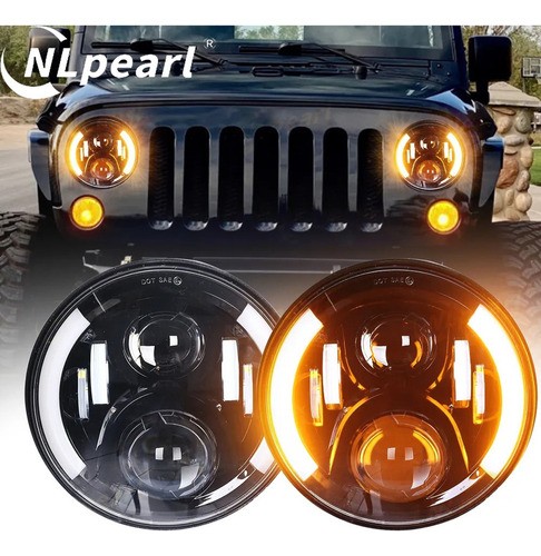 Par 7'' Faro H4 Led Redondo Ojo Ángel Wrangler Jeep Vocho Jk