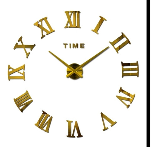 Reloj De Pared 3d Tamaño 100 X 100 Cm Color Dorado 